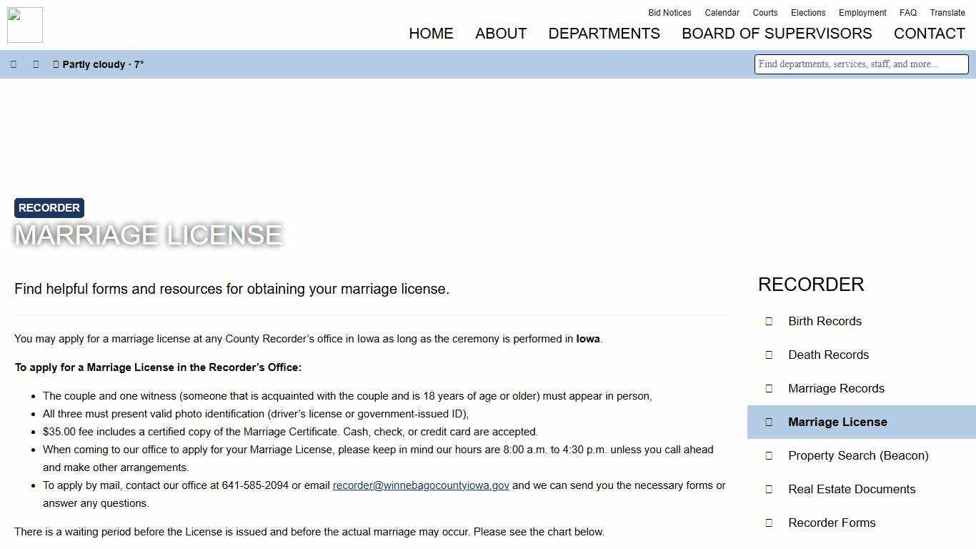 Marriage License - Recorder’s Office - Winnebago County, Iowa