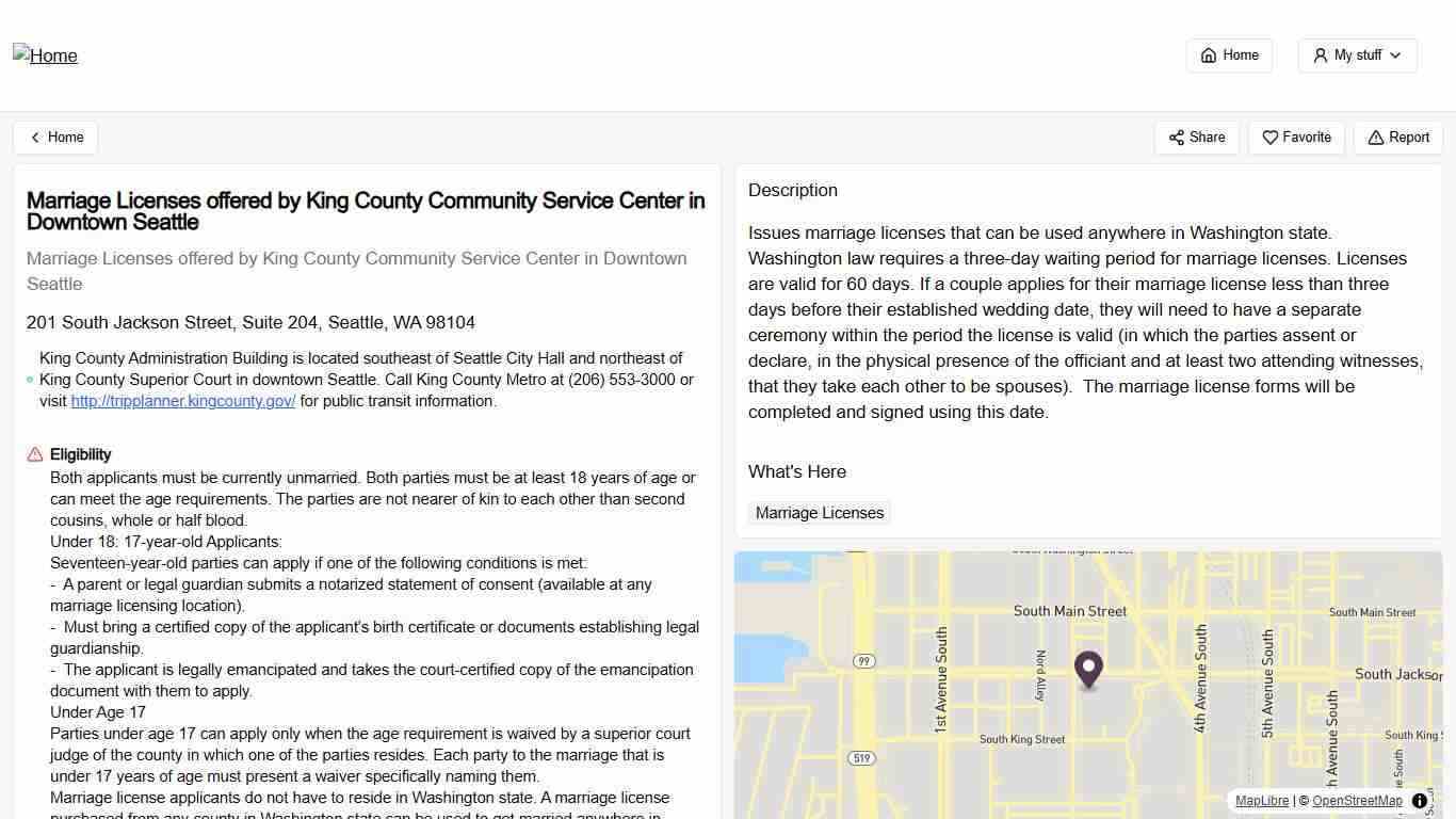 Marriage Licenses offered by King County Community Service Center in Downtown Seattle