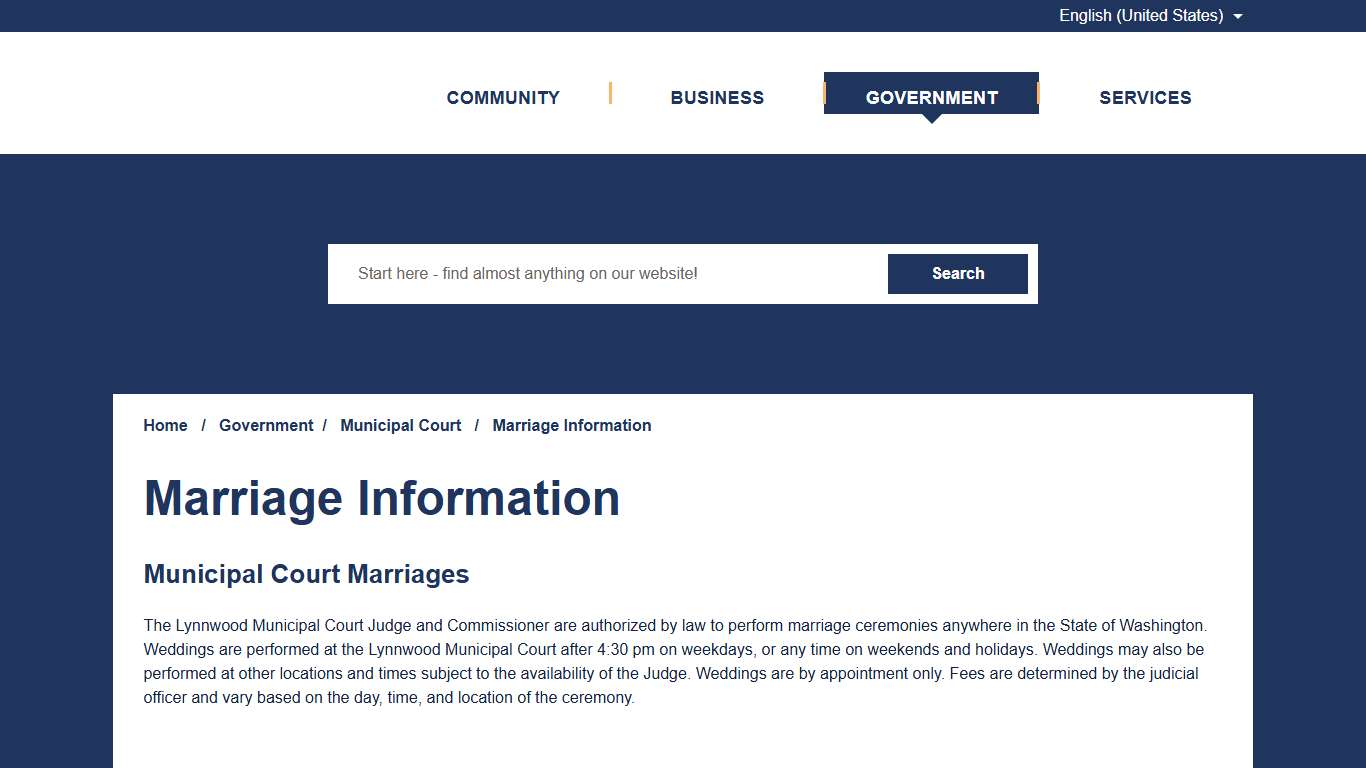 Marriage Information – City of Lynnwood