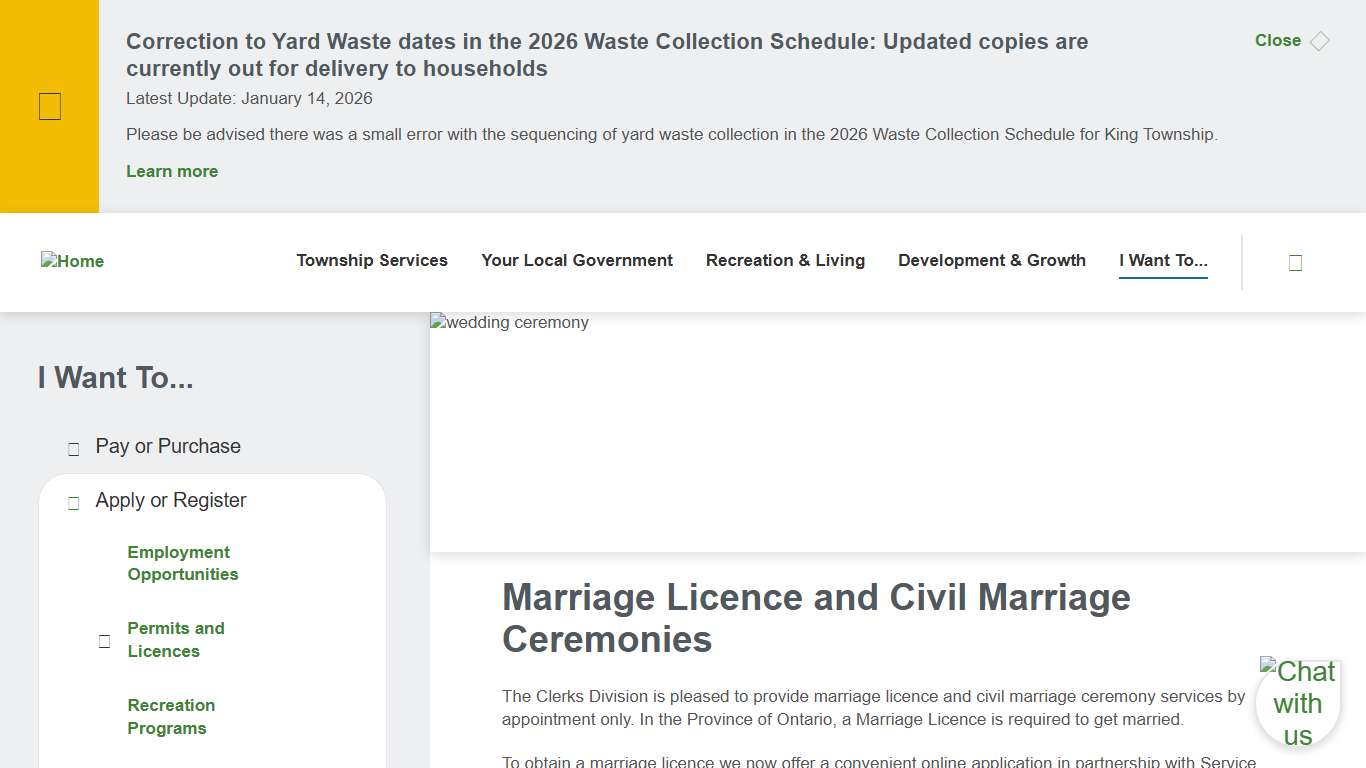Marriage Licence and Civil Marriage Ceremonies | Township Of King